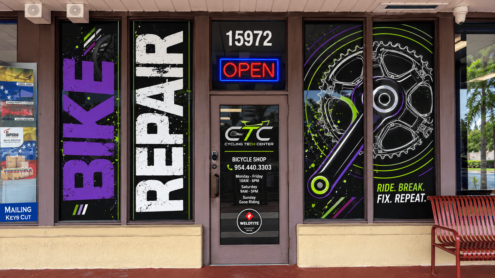 Cycling Tech Center storefront in Sunrise, Florida.